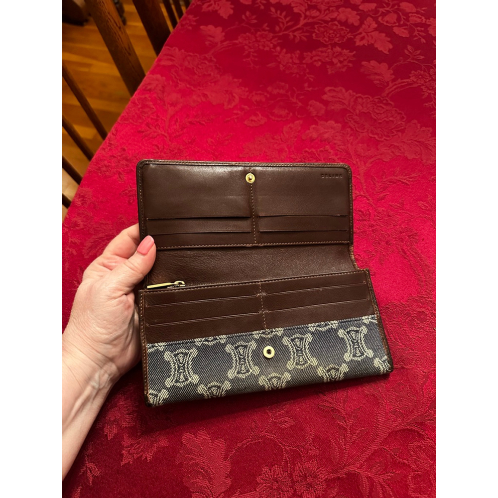 Celine Triomphe Blue Denim & Brown Leather Long Snap Wallet - Picture 3 of 7